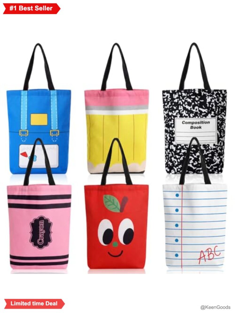 Canvas Tote Bags Set of 6 Reusable Teacher Appreciation Gift Bags